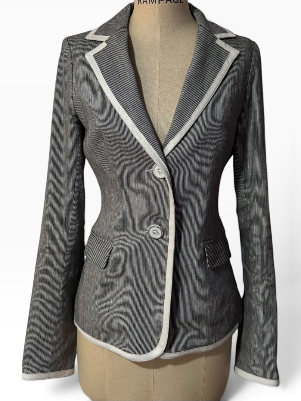 Iris Setlakwe Linen Blend Pinstripe Blazer Size 6 Tailored Quiet Luxury Jacket